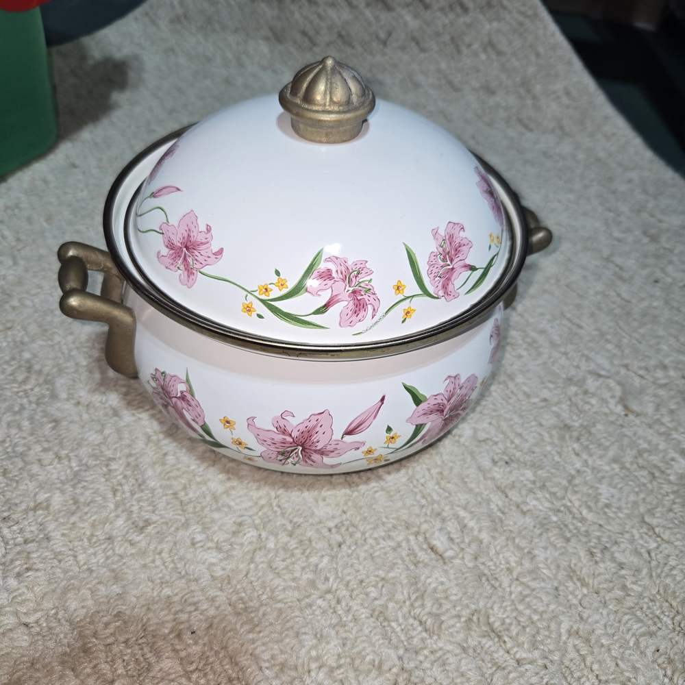 Floral White and Pink Lidded Casserole Dish
